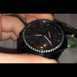 Women’s black fossil watch:)